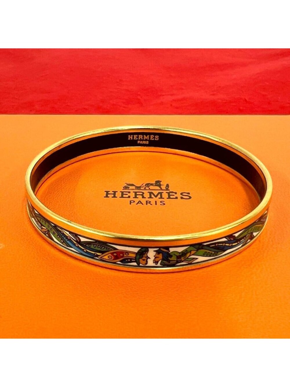 Hermes Enamel Bangle Bracelet Gold